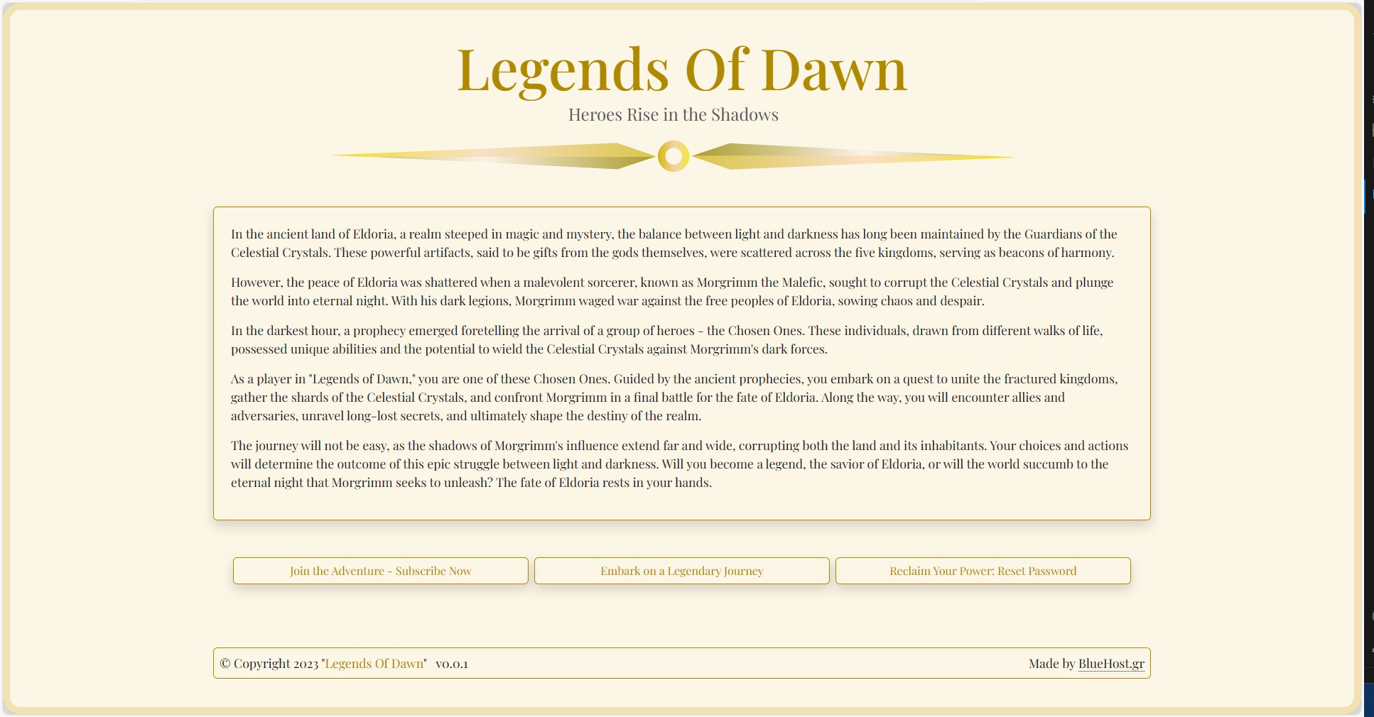 Game introduction screen
